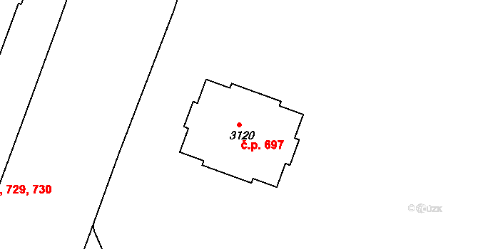 Lyžbice 697, Třinec na parcele st. 3120 v KÚ Lyžbice, Katastrální mapa