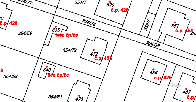 Rožďalovice 425 na parcele st. 472 v KÚ Rožďalovice, Katastrální mapa