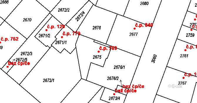 Čelákovice 789 na parcele st. 2675 v KÚ Čelákovice, Katastrální mapa