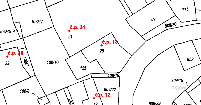 Drchlava 13, Chlum na parcele st. 20 v KÚ Drchlava, Katastrální mapa