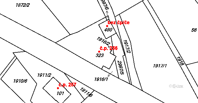 Heřmanice v Podještědí 256, Jablonné v Podještědí na parcele st. 323 v KÚ Heřmanice v Podještědí, Katastrální mapa