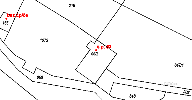 Postřelná 53, Jablonné v Podještědí na parcele st. 95/2 v KÚ Postřelná, Katastrální mapa
