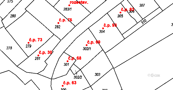 Chudčice 69 na parcele st. 302/1 v KÚ Chudčice, Katastrální mapa