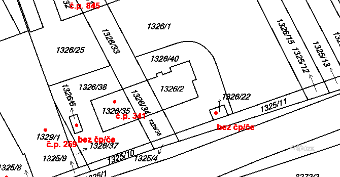 Prušánky 341 na parcele st. 1326/2 v KÚ Prušánky, Katastrální mapa