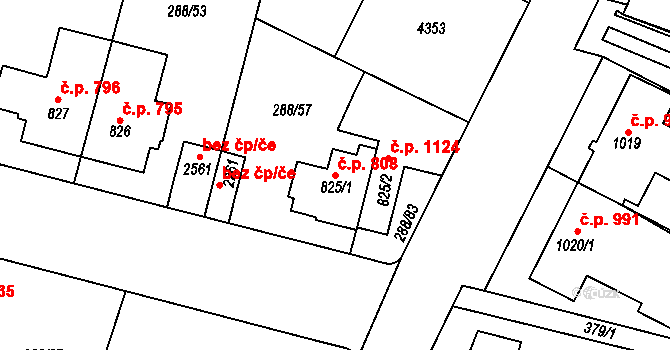 Kyjov 808 na parcele st. 825/1 v KÚ Kyjov, Katastrální mapa