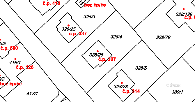 Krmelín 367 na parcele st. 328/26 v KÚ Krmelín, Katastrální mapa