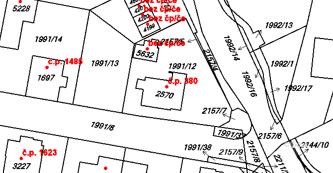 Šumperk 380 na parcele st. 2570 v KÚ Šumperk, Katastrální mapa