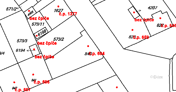 Šumperk 694 na parcele st. 840 v KÚ Šumperk, Katastrální mapa