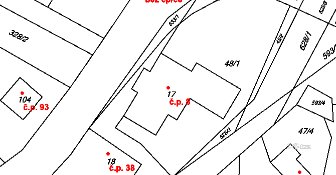 Tomice II 8, Olbramovice na parcele st. 17 v KÚ Tomice u Votic, Katastrální mapa