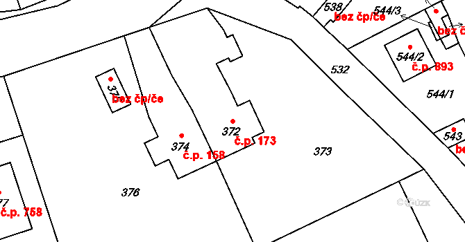 Libušín 173 na parcele st. 372 v KÚ Libušín, Katastrální mapa
