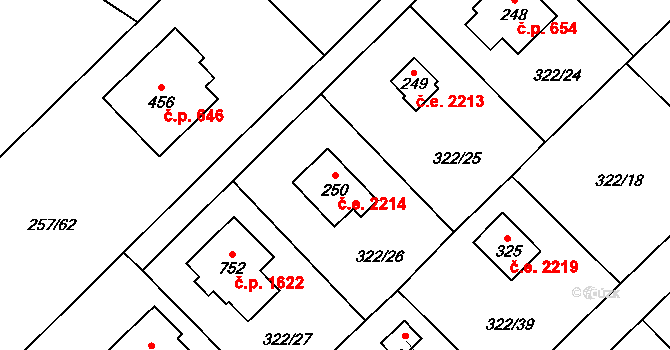 Struhařov 2214, Kamenice na parcele st. 250 v KÚ Štiřín, Katastrální mapa