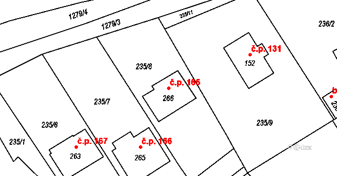 Jarošov nad Nežárkou 165 na parcele st. 266 v KÚ Jarošov nad Nežárkou, Katastrální mapa