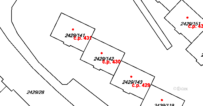 Dačice V 430, Dačice na parcele st. 2429/142 v KÚ Dačice, Katastrální mapa