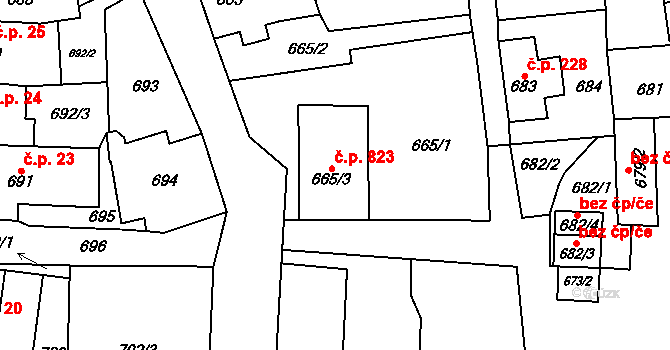 Kynšperk nad Ohří 823 na parcele st. 665/3 v KÚ Kynšperk nad Ohří, Katastrální mapa