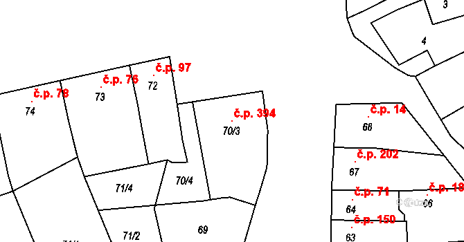 Přerov VI-Újezdec 394, Přerov na parcele st. 70/3 v KÚ Újezdec u Přerova, Katastrální mapa