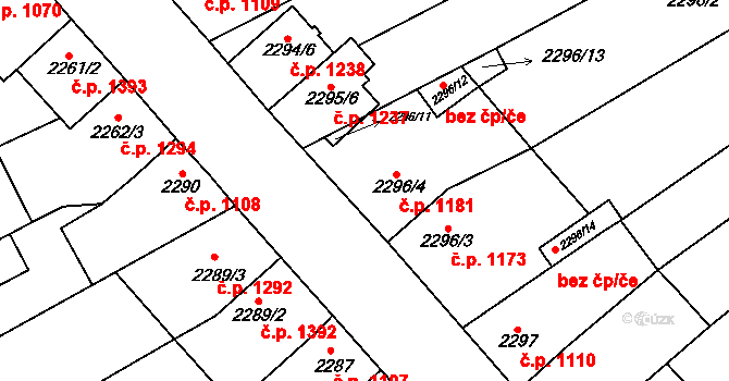 Mikulov 1181 na parcele st. 2296/4 v KÚ Mikulov na Moravě, Katastrální mapa