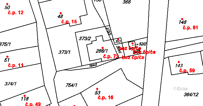 Malý Chlumec 72, Velký Chlumec na parcele st. 266/1 v KÚ Velký Chlumec, Katastrální mapa