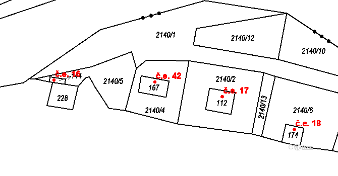 Damnov 42, Bor na parcele st. 167 v KÚ Damnov, Katastrální mapa