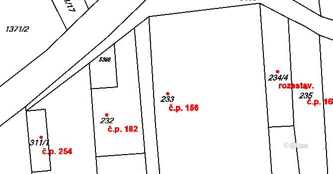 Podkozí 156, Chyňava na parcele st. 233 v KÚ Chyňava, Katastrální mapa