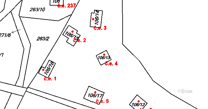Krňovice 4, Třebechovice pod Orebem na parcele st. 106/13 v KÚ Krňovice, Katastrální mapa