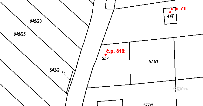 Hudlice 312 na parcele st. 352 v KÚ Hudlice, Katastrální mapa