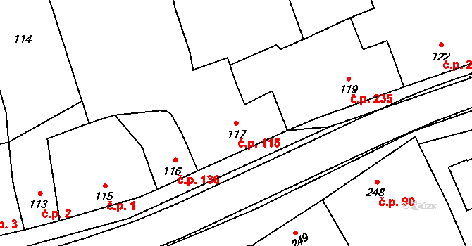 Grygov 115 na parcele st. 117 v KÚ Grygov, Katastrální mapa
