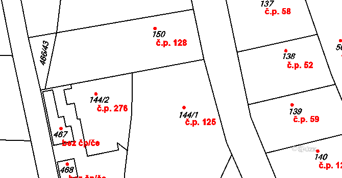 Broumy 125 na parcele st. 144/1 v KÚ Broumy, Katastrální mapa
