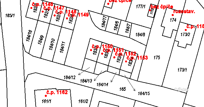 Hořovice 1151 na parcele st. 183/2 v KÚ Velká Víska, Katastrální mapa