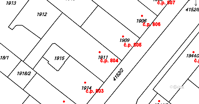 Roudnice nad Labem 804 na parcele st. 1911 v KÚ Roudnice nad Labem, Katastrální mapa