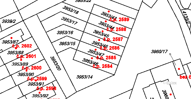Roudnice nad Labem 2585 na parcele st. 3953/47 v KÚ Roudnice nad Labem, Katastrální mapa