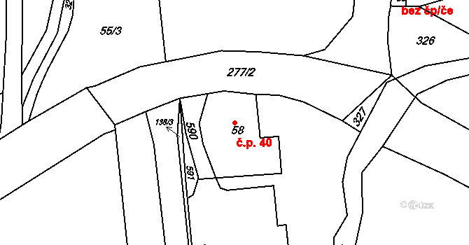 Kotelsko 40, Veselá na parcele st. 58 v KÚ Kotelsko, Katastrální mapa