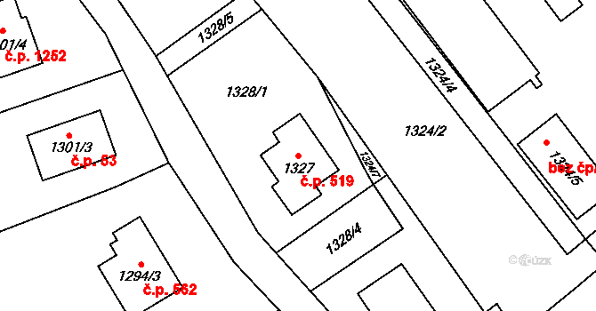 Jilemnice 519 na parcele st. 1327 v KÚ Jilemnice, Katastrální mapa