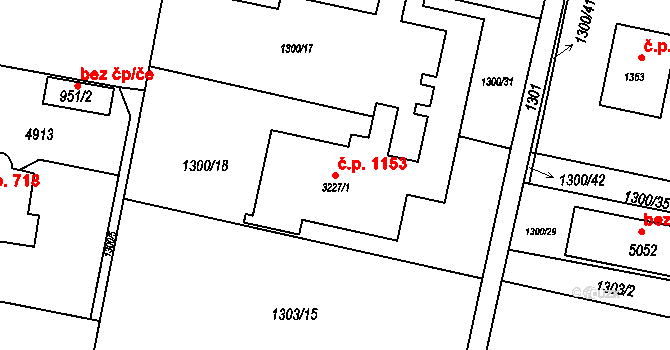 Rožnov pod Radhoštěm 1153 na parcele st. 3227/1 v KÚ Rožnov pod Radhoštěm, Katastrální mapa
