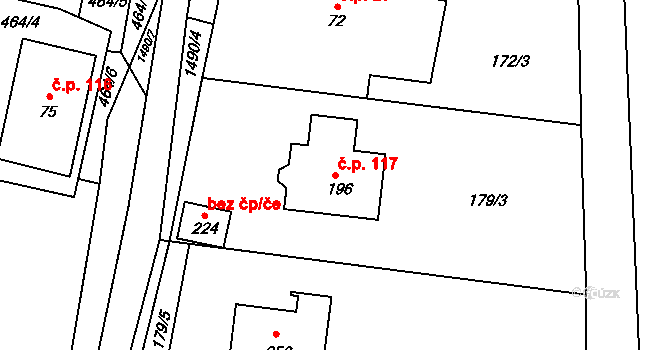 Zvěrotice 117 na parcele st. 196 v KÚ Zvěrotice, Katastrální mapa