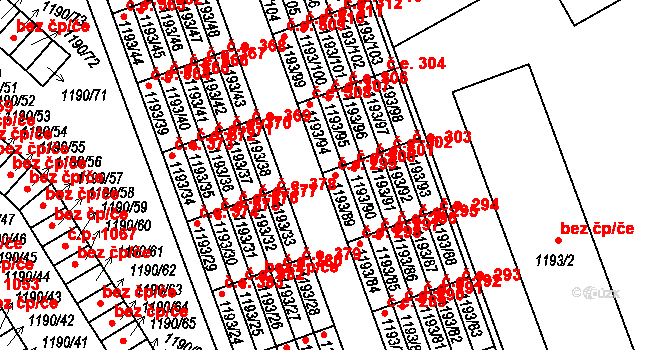 Bechyně 299 na parcele st. 1193/89 v KÚ Bechyně, Katastrální mapa