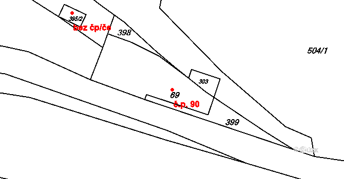 Krasíkov 90 na parcele st. 69 v KÚ Krasíkov, Katastrální mapa