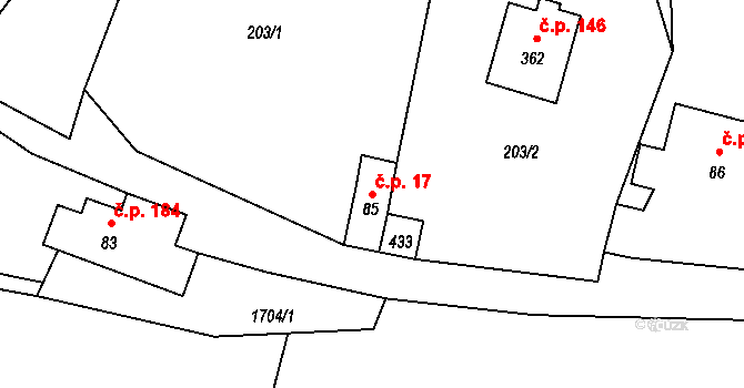 Třebovice 17 na parcele st. 85 v KÚ Třebovice, Katastrální mapa