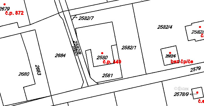 Dolní Lutyně 449 na parcele st. 2580 v KÚ Dolní Lutyně, Katastrální mapa