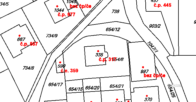 Bohosudov 317, Krupka na parcele st. 335 v KÚ Bohosudov, Katastrální mapa