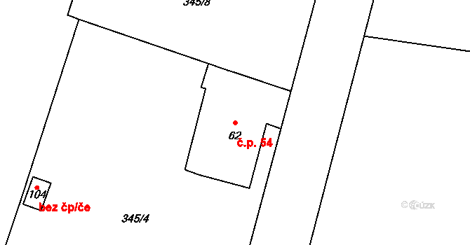 Dolní Lažany 54 na parcele st. 62 v KÚ Dolní Lažany, Katastrální mapa