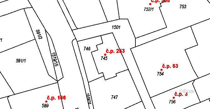 Záblatí 253, Bohumín na parcele st. 745 v KÚ Záblatí u Bohumína, Katastrální mapa