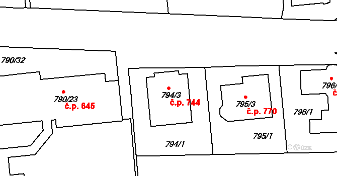Chrlice 744, Brno na parcele st. 794/3 v KÚ Chrlice, Katastrální mapa