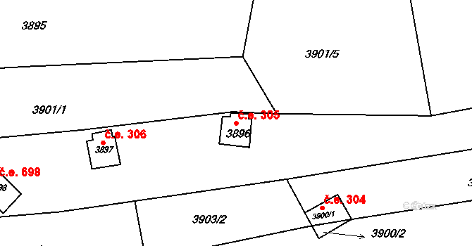 Bystrc 305, Brno na parcele st. 3896 v KÚ Bystrc, Katastrální mapa