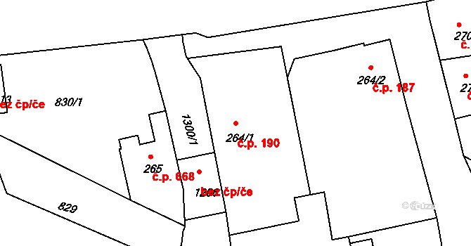 Benešov nad Ploučnicí 190 na parcele st. 264/1 v KÚ Benešov nad Ploučnicí, Katastrální mapa