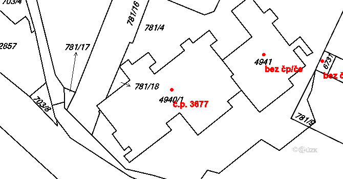 Jablonec nad Nisou 3677 na parcele st. 4940/1 v KÚ Jablonec nad Nisou, Katastrální mapa