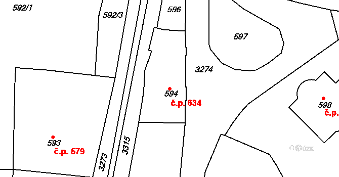 Železný Brod 634 na parcele st. 594 v KÚ Železný Brod, Katastrální mapa