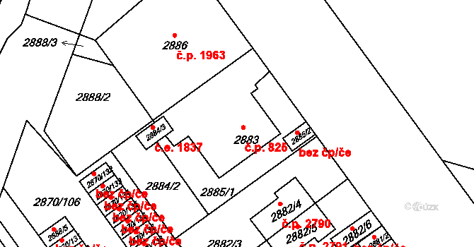 Teplice 825 na parcele st. 2883 v KÚ Teplice, Katastrální mapa