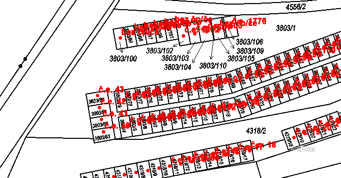 Teplice 87 na parcele st. 3803/74 v KÚ Teplice, Katastrální mapa