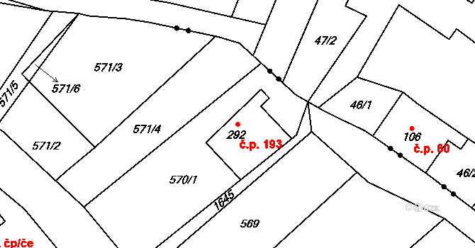 Holčovice 193 na parcele st. 292 v KÚ Holčovice, Katastrální mapa