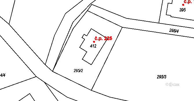 Bruzovice 225 na parcele st. 412 v KÚ Bruzovice, Katastrální mapa